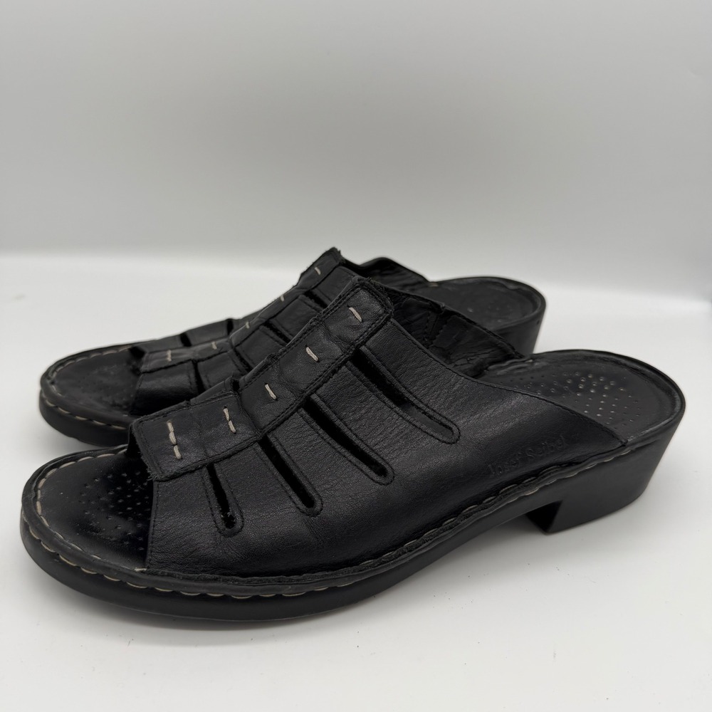 Josef Seibel Womens Black Leather Slide Sandals Open Toe Mule Clog Size 41
